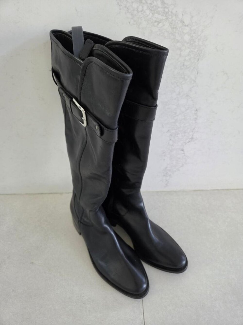 New Without Box Cole Haan Black Leather Tall Riding Boots with Side Zipper  10B